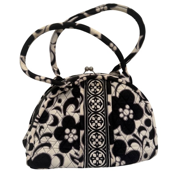 Vera Bradley Handbags - Vera Bradley Night and Day Quilted Cotton Kiss Lock Frame Bag Black White Floral